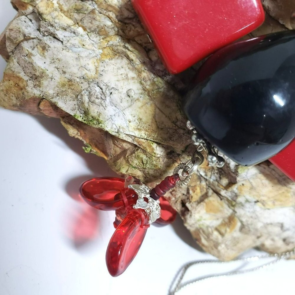 Alfani Red and Black Art Deco Beaded Statement Necklace Long - Picture 6 of 6